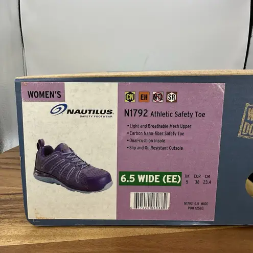 NIB Nautilus Athletic Safety Toe Work Shoes N1792 Purple Women's 6.5 Wide EE