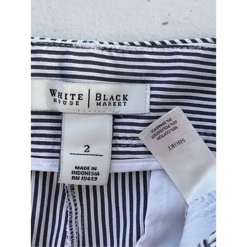 White House | Black Market Women’s Black White Pinstripe Stretch Cuffed Shorts Size 2