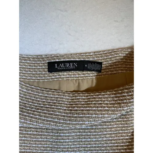 Lauren Ralph Lauren Women's Size 10 Tweed Pencil Skirt Gold Tan White Split