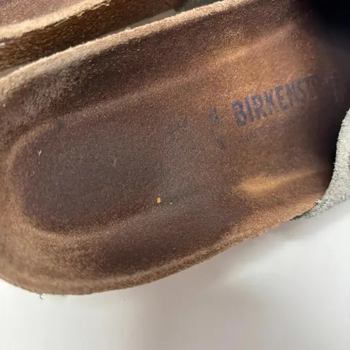 Birkenstock  Gray Suede Sandals 39 Womens Slides Slip on Shoes Leather Buckles *‎