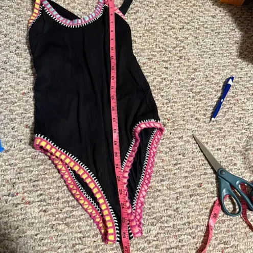 PilyQ MD Platinum Black Crochet Rainbow Trim One Piece- Size Medium