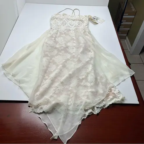 Jessica McClintock Vintage Nude Cream Lace Sheer Gown Size 8 VINTAGE NEW *FLAWED