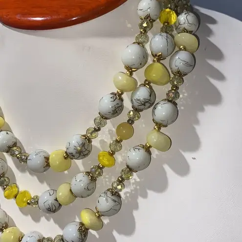 Summer Breeze 3 Strand Yellow & Spun gold in milk glass beads necklace