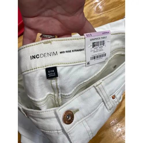 INC International Concepts Straight Jeans Womens 6/28 White Denim Mid Rise B61 Size 26