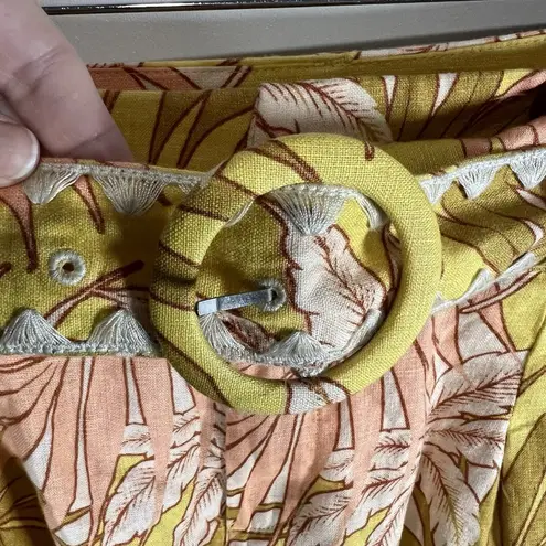 Tahari NWT 100% Linen Tropical Belted Shorts Sz 8 Pink Mustard High Rise Resort