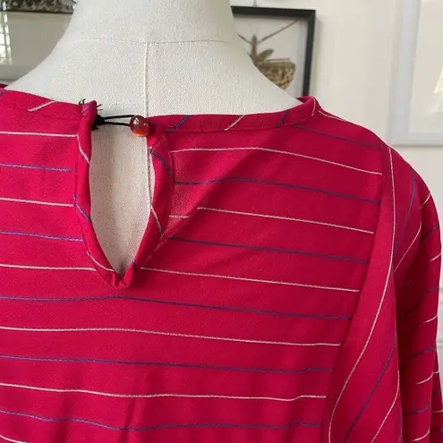 Vintage 80s Blouson Style Red Dress Mixed Direction Stripe S Red