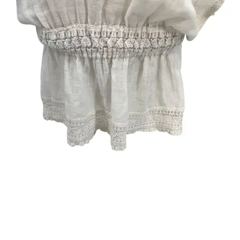 Sunday Saint Tropez Coverup Dress Linen Dolman Sleeve Smocked Cream One Size White Size undefined