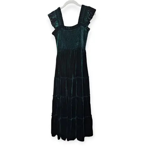 Hill House Ellie Nap Dress Emerald Velvet Midi Dress Silk New