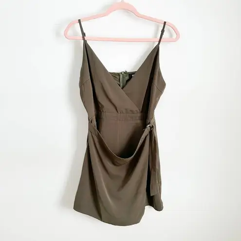 Missguided Army Green V Neck Belted Wrap Skirt Romper sz 6