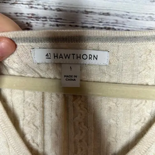 41 Hawthorn V Neck Cable Knit Silk Cashmere Sweater Lg