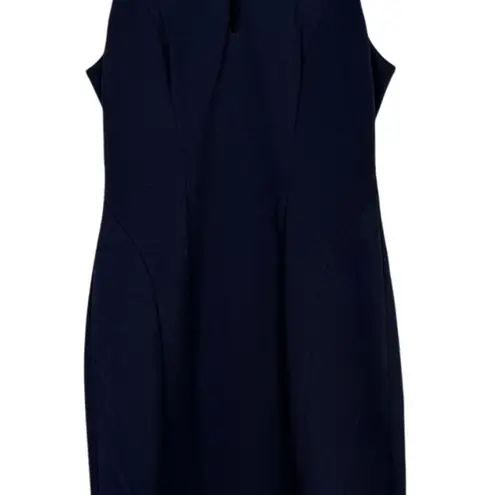 Elie Tahari Sleeveless Sheath Dress Key Hole Front Lined Back Zip Up 6 Navy Blue