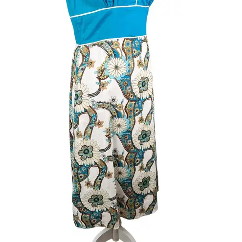 Chaudry Dress Medium Lightweight Summer Midi Sleeveless Dress Teal Floral New