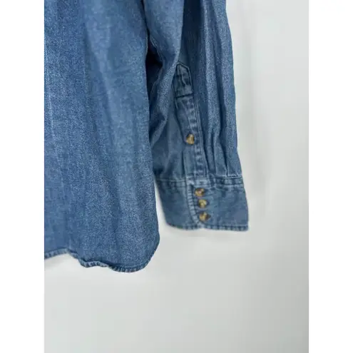 Holiday Editions Halloween Blue Denim Button Top 1X Pumpkin Black Cat Star Moon