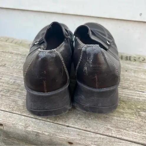 Vintage 90s Y2K LEI Brown Chunky Platform Clogs Faux Strap Size 11 - Image 4