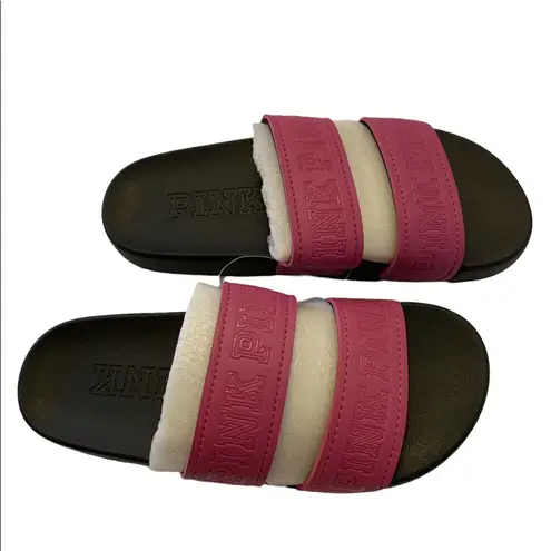 PINK - Victoria's Secret Victoria’s Secret Pink Graphic Logo Double Strap Slides.