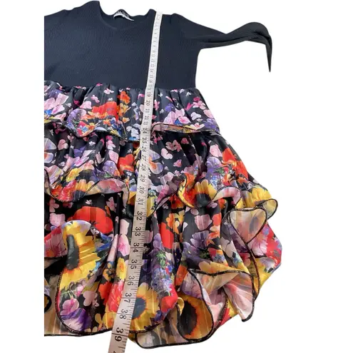 Women Dalia MacPhee blk/multicolor long sleeve ruffle layered dress. XL