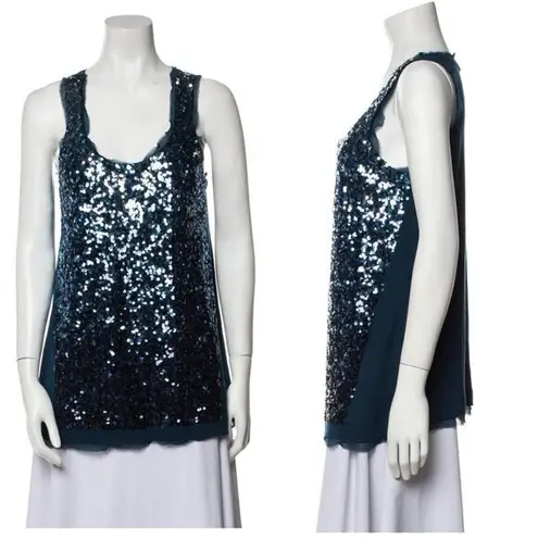 Magaschoni NEW Sequin Tank Top, Silk/wool blend, Blue, M