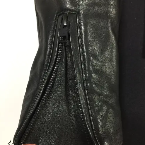 All Saints Zaskia Pea Coat Navy Wool Black Leather
Sleeves Double Breasted