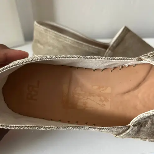 RRL Ralph Ralph Lauren Beige Olive Canvas Flat Slip On Espadrille Shoes Size 8 Tan