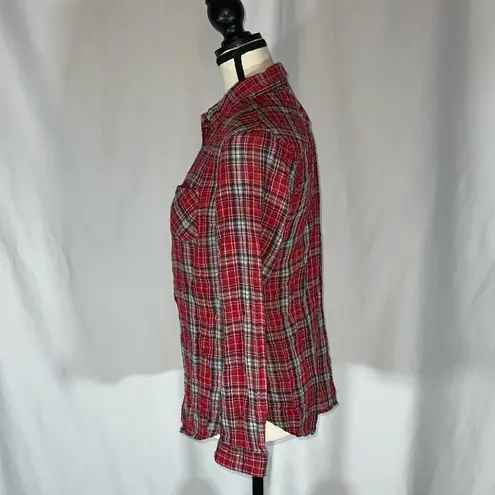 Sandra Ingrish • Size S Button Up Shirt Pockets Plaid Red Multi Casual Collar