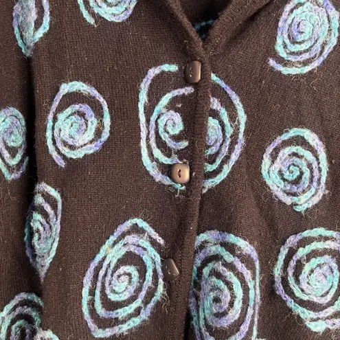 Sarah Spencer Lambswool Knit Swirl Artsy Cardigan Sweater Black Blue Size 2X