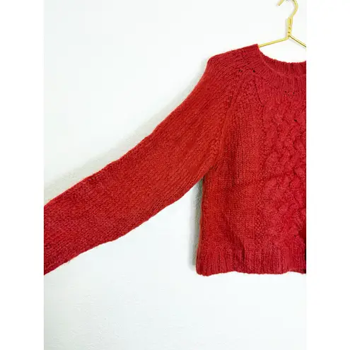 CHRISTINA LEHR Birch Alpaca Sweater Size Large Cable Knit Red Wool