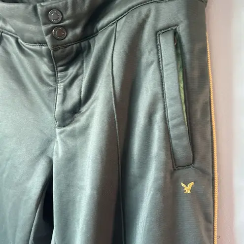 American Eagle  Track Sweatpants Low Rise Zip Green Gold Size 6