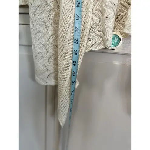 Basic Editions Cream Crochet Shawl Neck Open Cardigan Long Sleeve Size XL Boho