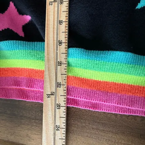 WISPR Brodie Summer Star Cotton Silk Sweatshirt Size XS Black and Neon Rainbow