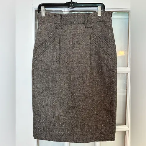 W By Worth Vintage Wool Silk Earthy Neutrals Minimalist Midi Pencil Skirt Size 4