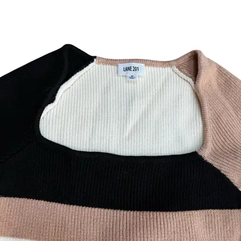 Lane 201 Size M Square Neck Ribbed Knit Sweater Crop Neutral Wide Stripe Fall