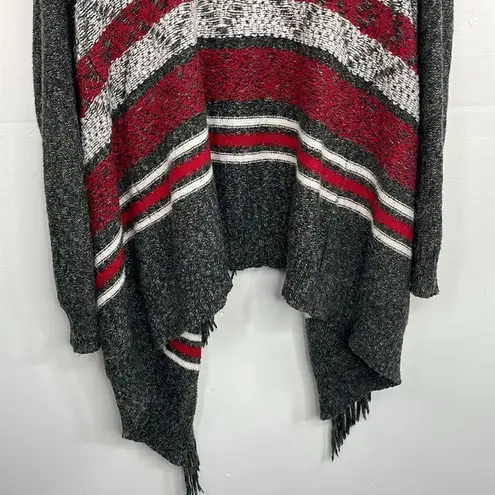 st. john's bay  open front sweater cardigan black gray stripe fringe southwest XL