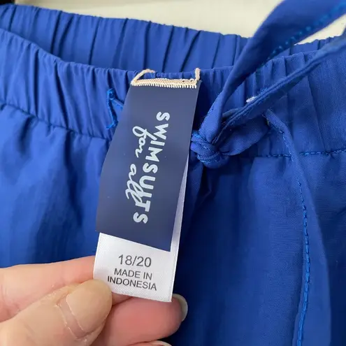 Swimsuits For All Swim Shorts Blue Pockets Drawstring Brief Lined ~ Size 18/20