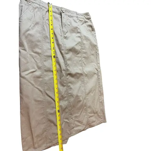 Gaviota Casuals 90s Tan Wood Button Midi Length Khaki 100% Cotton Skirt Size 14