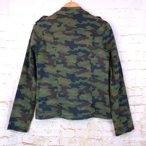 Tripp NYC Royal Bones Tripp NCY Moto Jacket Womens L Green Camo Stretch Punk Grunge Y2K