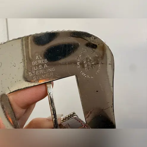 Vintage Al Beres Alligator Leather Belt Silver Plate Buckle Size 34 GUC Brown