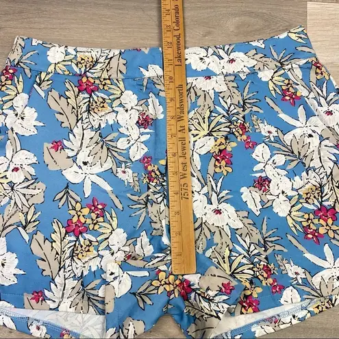Very J Maui Sunrise Floral Print Flat Front Shorts Large Blue