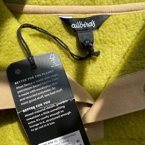 Allbirds NWT Women's XS Fluff Fleece Pullover Wool Blend Jacket Hazy Lime Green