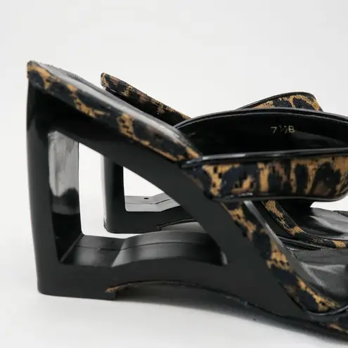 Vintage 90s Ramon Tenza Leopard Cut Out Wedge Mules Size 7.5