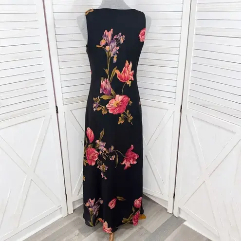 Vintage 90s Positive Attitude Floral Maxi Slip Dress Black Medium Glam Grunge Size 12