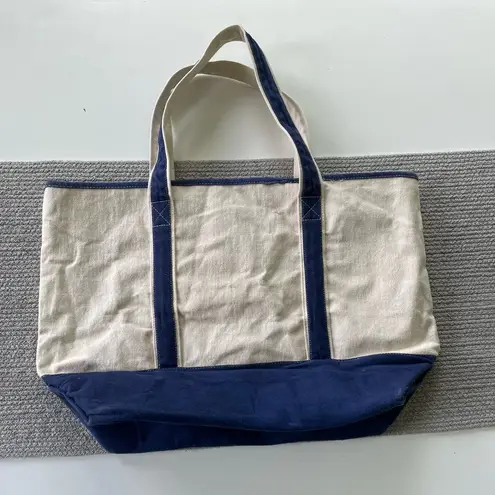 Vintage Ivory Navy Blue Embroidered Wolf Boat Oversized Tote Bag Fisherman Style