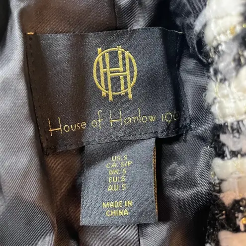 House of Harlow 1960 Houndstooth‎ Tweed Double Breast Cropped Blazer Jacket Wool Black