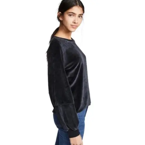 Nation LTD. Kiera Black Velvet Lantern Puff Sleeve Slouchy Crewneck Top sz Small