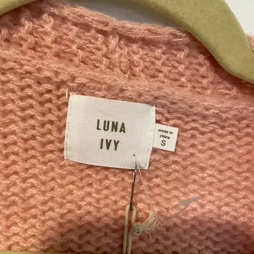 NWT Luna + Ivy Anthropologie Size S Pink Knit Cardigan 3D Appliqué Cherries