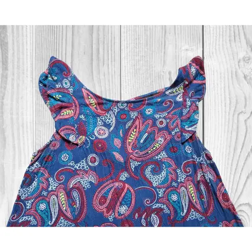 Loft  Dress Women Small Sleeveless Floral Paisley Blue Red White Summer Party EUC