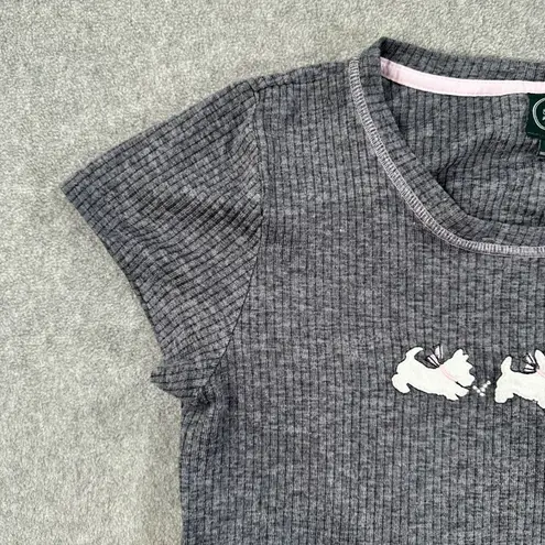 Laura Ashley Ribbed Puppy Tee Shirt Women's Medium Gray Cap Sleeve Y2k Scotties