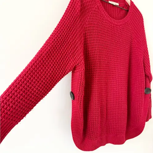 Magnolia Lane Chunky Knit Sweater with Side Button Detail in Red Size L Size L