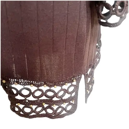 Ming Wang Knit Top Womens Large Brown Acrylic 3/4 Sleeve Studded Tunic