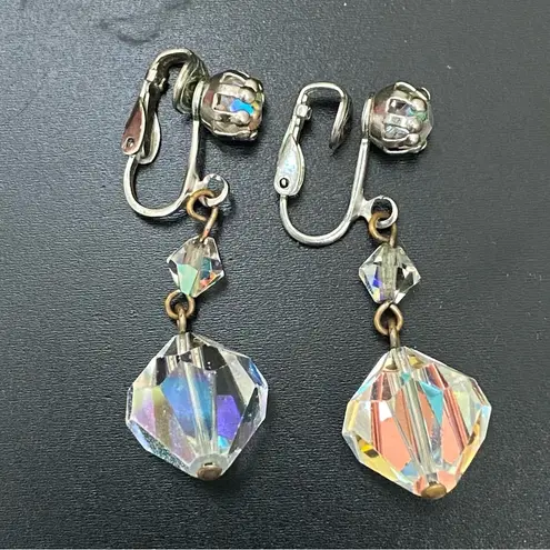 Vintage Unsigned Laguna Faceted AB Crystal Aurora Borealis Drop Earrings 10g White