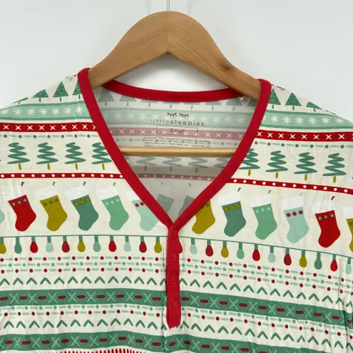 Little Sleepies Small Pajama Top Fair Isle Christmas Holiday Gingerbread Womens White